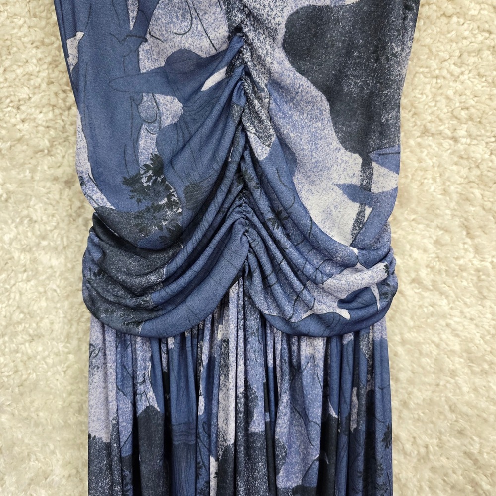 VVB Victoria Beckham Abstract Print Ruched Midi Dress Medium Sheer Sleeveless - Picture 3 of 14